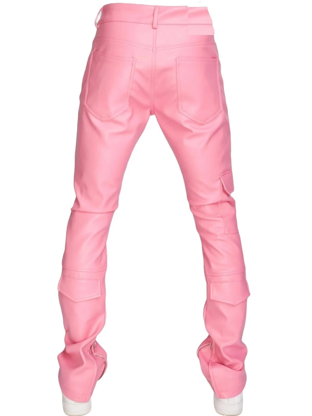 Pink Leather Stacked Cargo Pants for Men by Avanzar Leather