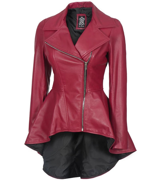 Avanzar Leather Women's Pink Peplum Asymmetrical Leather Jacket