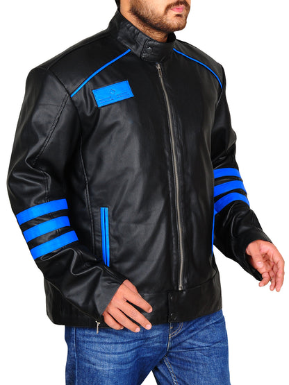 Black & Blue Biker Leather Jacket