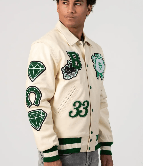 Boston Limited Edition Bomber Varsity Jacket in Off White