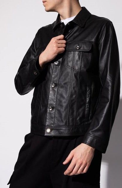 Men's Black Biker Leather Shirt