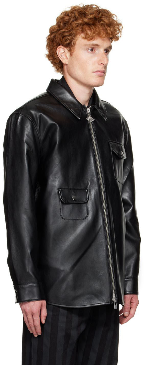 Men's Black Biker Leather Shirt