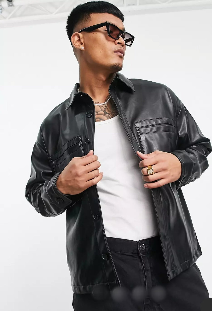 Men's Black Full Sleeve Leather Shirt