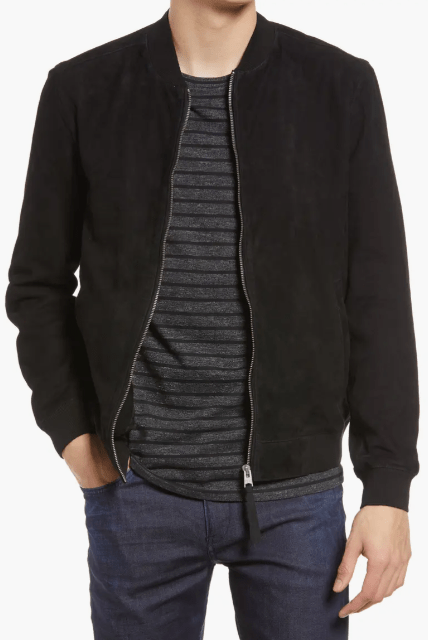 Men's Premium Black Suede Leather Bomber Jacket by Avanzar Leather