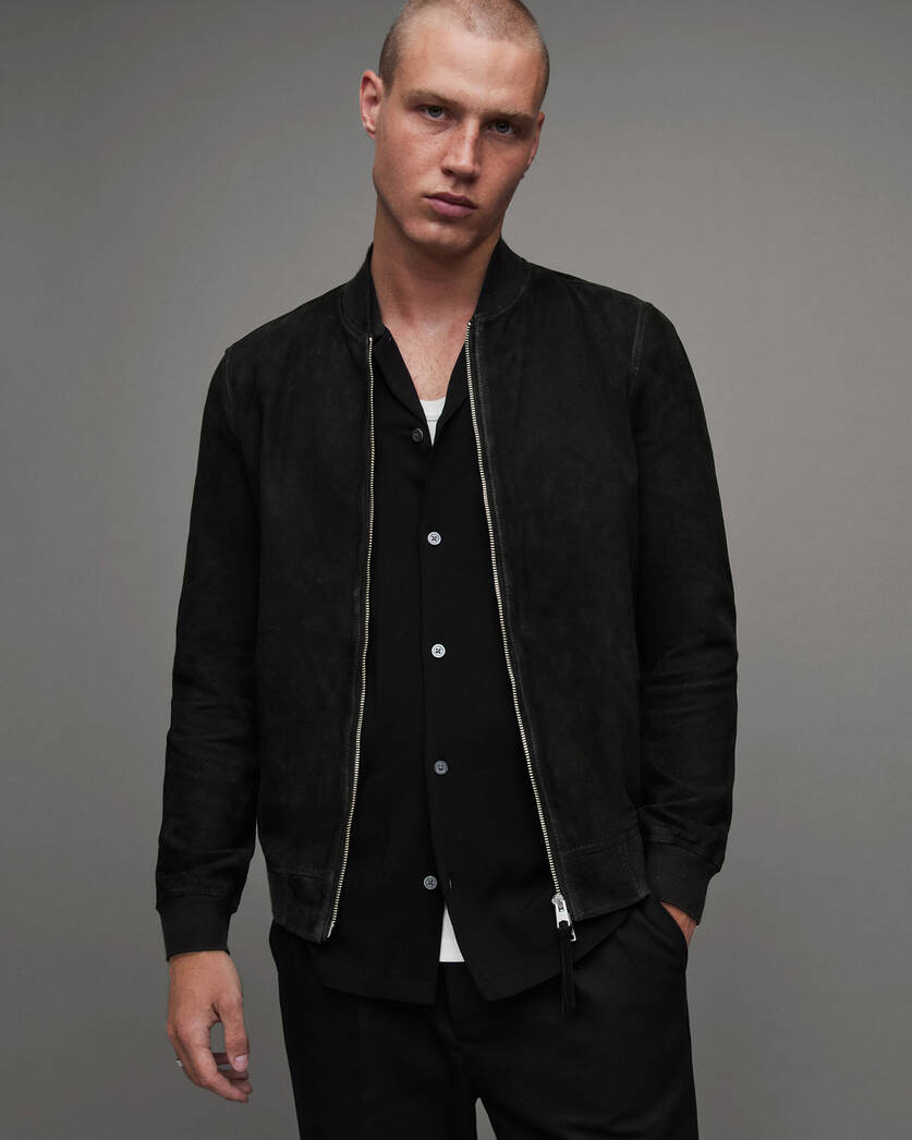 Men's Premium Black Suede Leather Bomber Jacket by Avanzar Leather