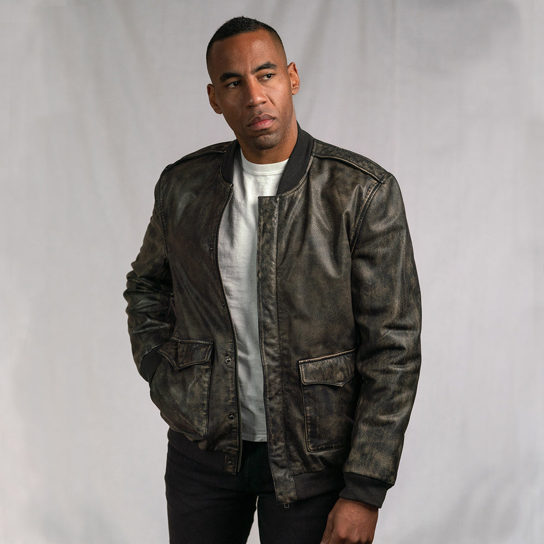 Men's Black Vintage Bomber Leather Jacket