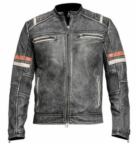 Men's Café Racer Distressed Leather Jacket in Black Bold Vintage Appeal