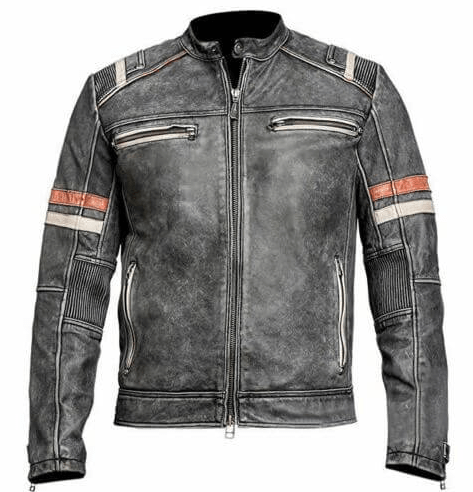 Men's Distressed Black Café Racer Leather Jacket