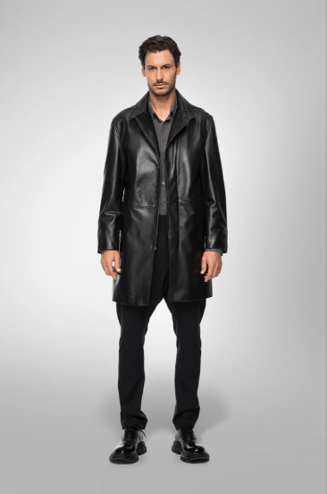 Men's Black Casual Leather Coat