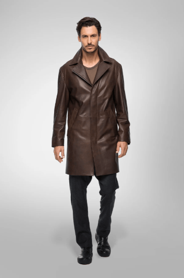 Stylish Men's Casual Leather Coat in Rich Coffee Brown