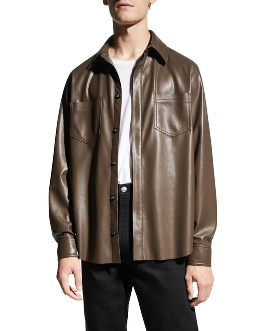 Men's Coffee Brown Full Sleeve Leather Shirt