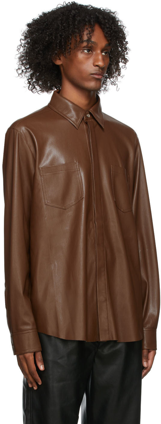 Men's Dark Brown Full Sleeve Leather Shirt