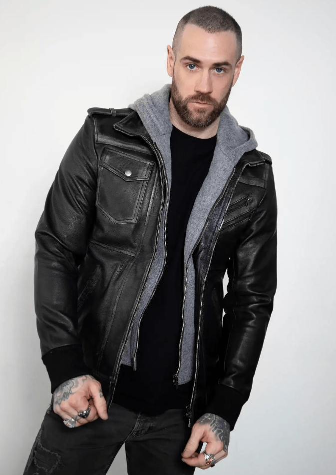  Men's Distressed Black Bomber Leather Jacket