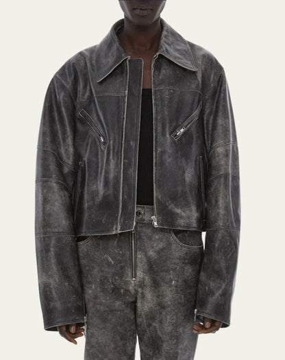 Men's Black Distressed Vintage Leather Jacket