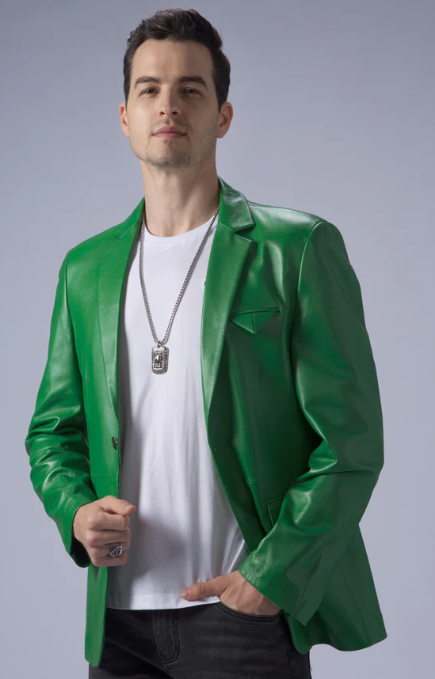 Men's Leather Blazer in Green