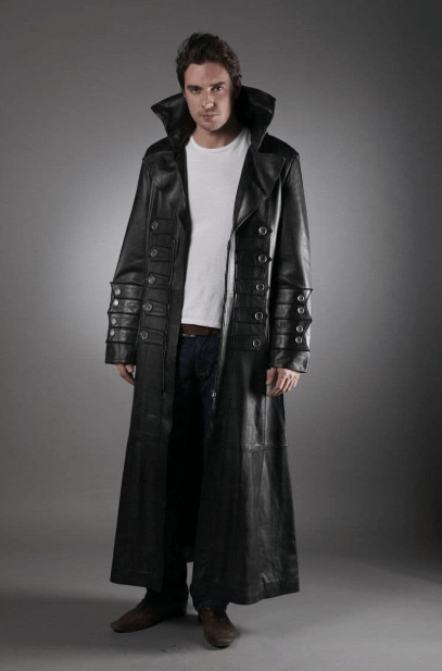 Men's Black Long Leather Coat