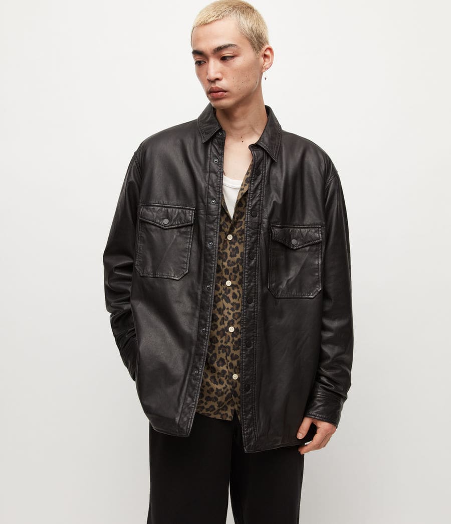 Men's Oversized Black Leather Shirt