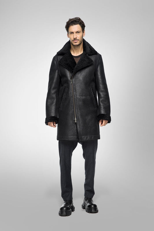 Men's Black Shearling B7 Bomber Leather Coat