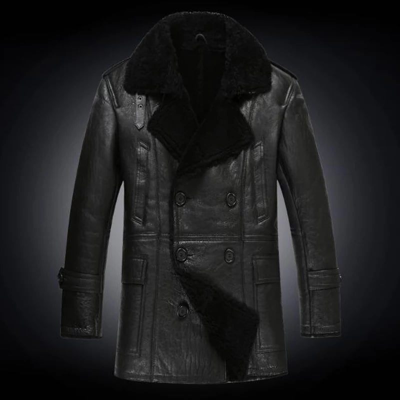 Men's Black Shearling Fur Leather Coat