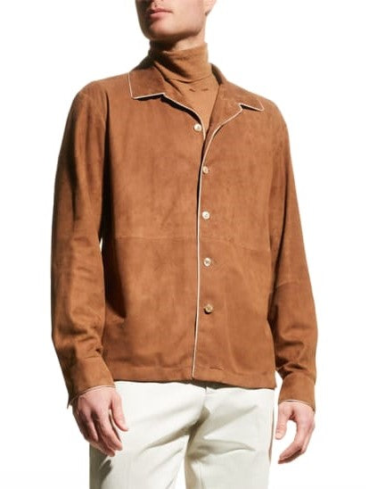 Men's Brown Suede Leather Shirt