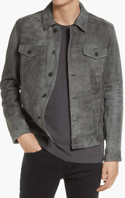 Men's Premium Gray Suede Leather Trucker Jacket by Avanzar Leather