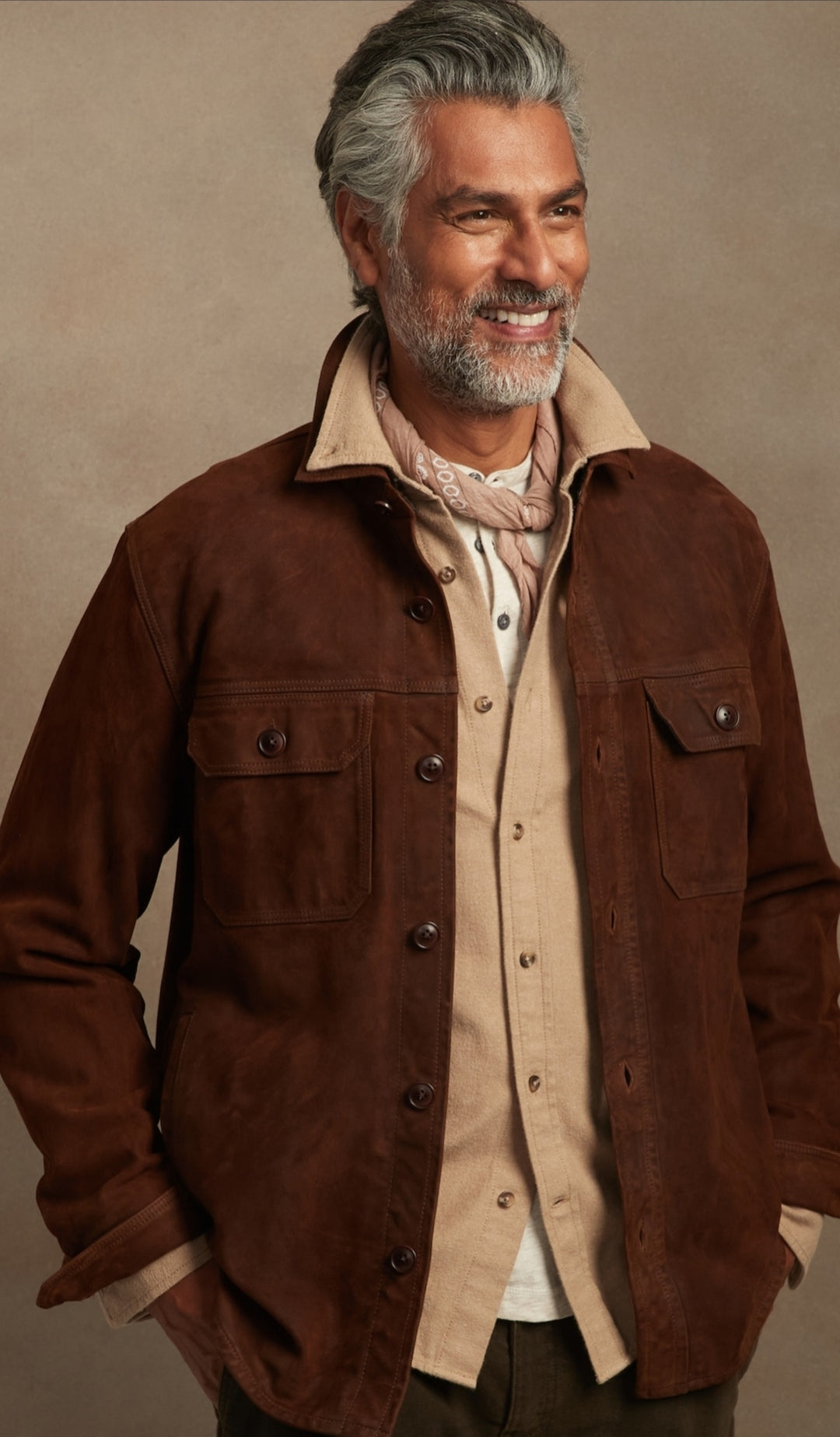 Men's Dark Brown Trucker Suede Leather Shirt