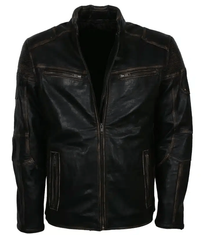  Men's Vintage Café Racer Black Leather Jacket