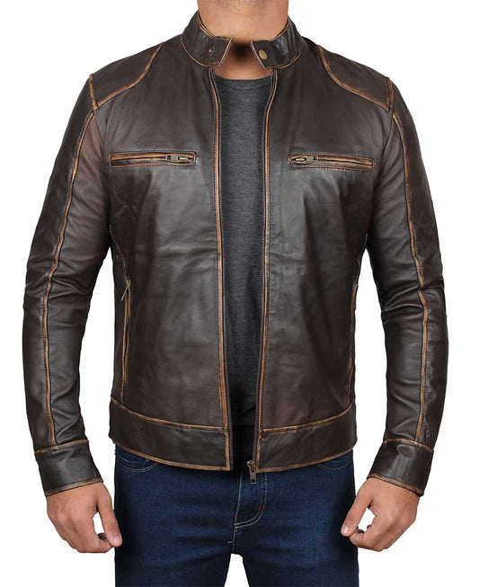 Men's Coffee Brown Vintage Motorcycle Leather Jacket