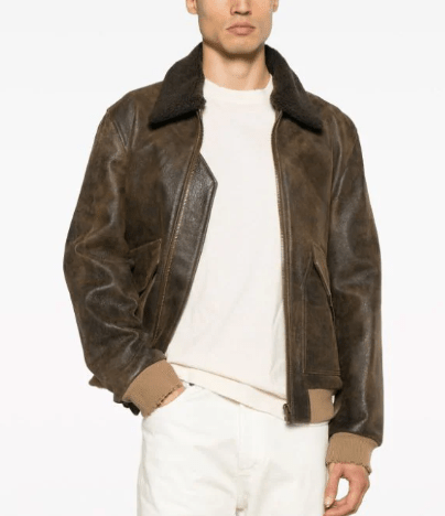 Men's Dark Brown Vintage Shearling Bomber Leather Jacket