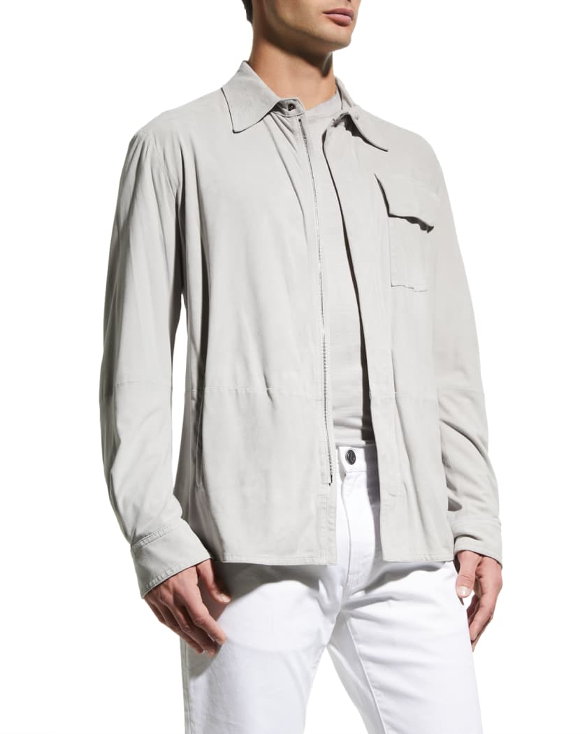 Men's White Full Sleeve Leather Shirt