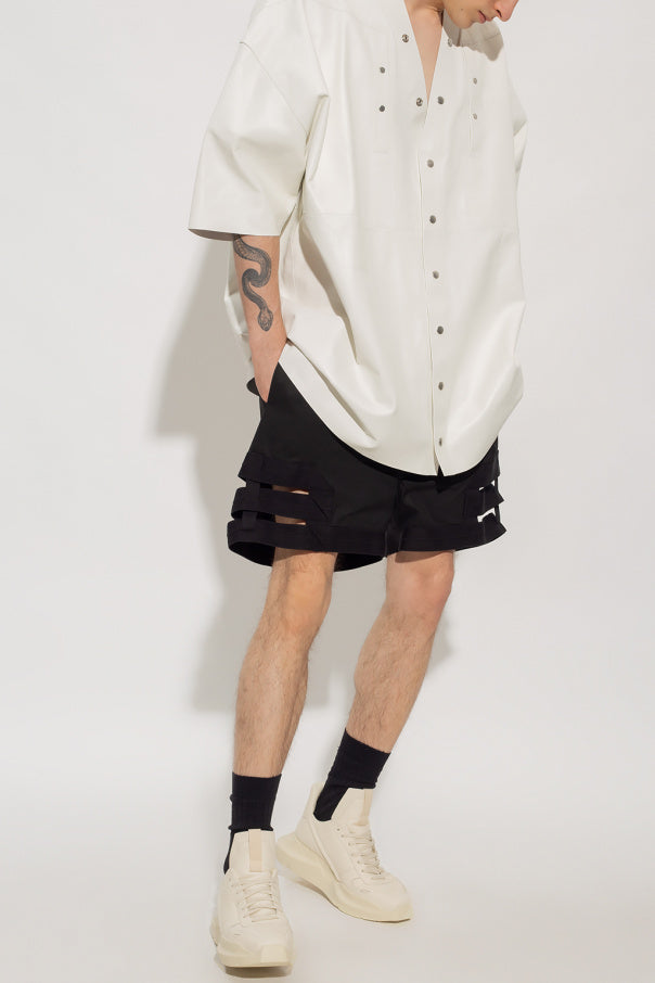 Men's White Oversized Half Sleeve Leather Shirt