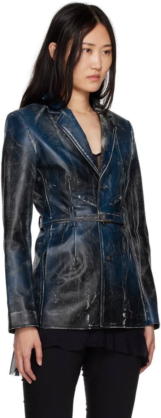 Women’s Blue Distressed Leather Blazer