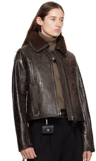 Women's Dark Brown Distressed Shearling Leather Jacket - Vintage and Stylish