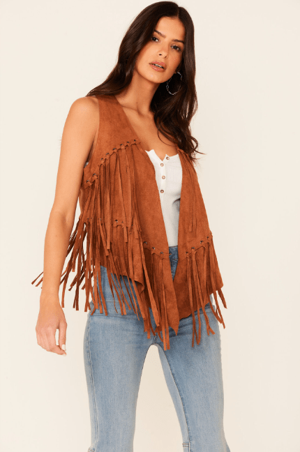 Women's Brown Fringe Suede Leather Vest