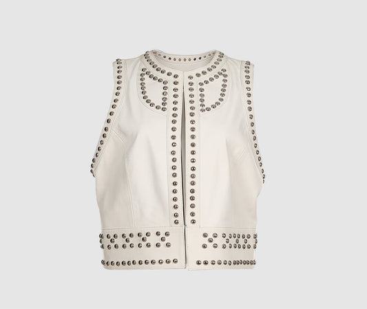 Women’s White Studded Leather Vest 