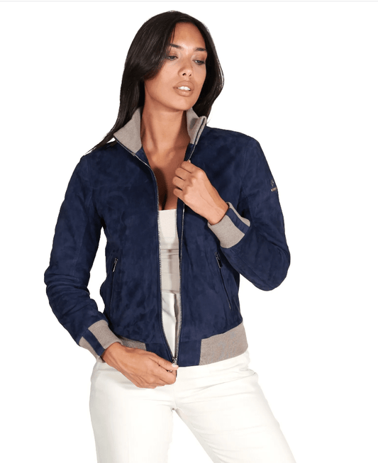 Women's Royal Blue Suede Bomber Leather Jacket