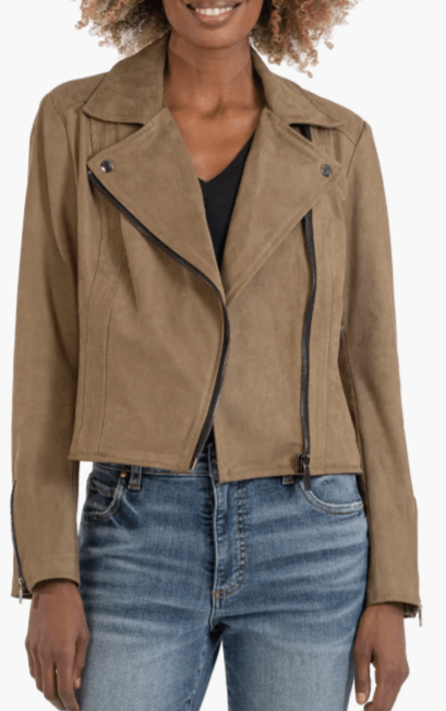 Women's Beige Suede Leather Biker Jacket