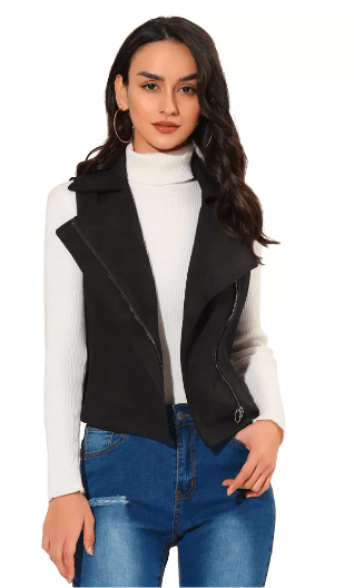 Women's Black Suede Leather Biker Vest