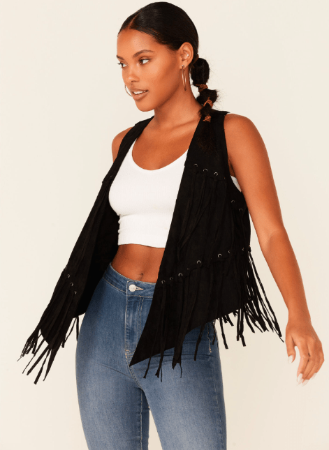 Women's Black Suede Fringe Leather Vest