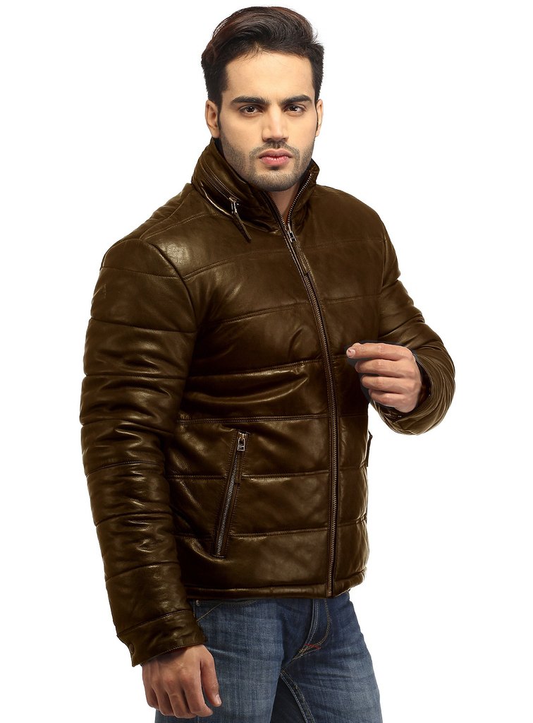 Men’s Real Soft Lamb Leather Puffer Jacket - Luxurious & Warm