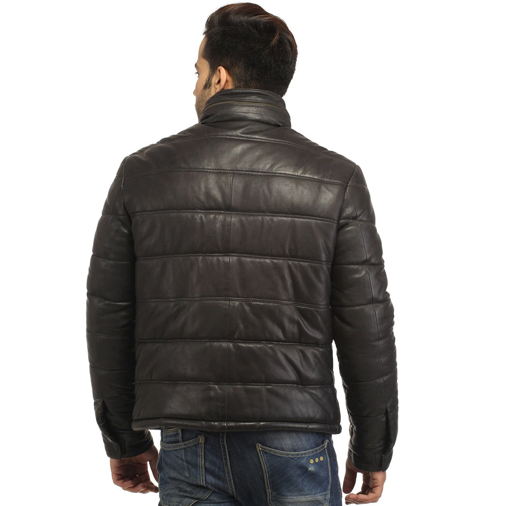 Men’s Real Soft Lamb Leather Puffer Jacket - Luxurious & Warm