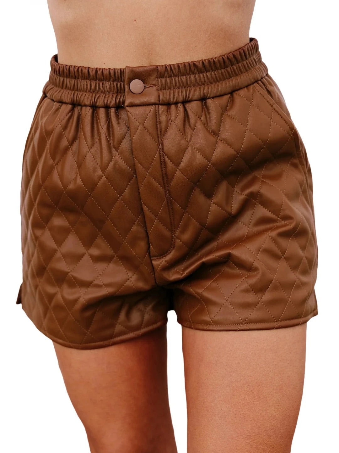 Women’s Quilted Brown Leather Shorts – Stylish and Comfortable Design