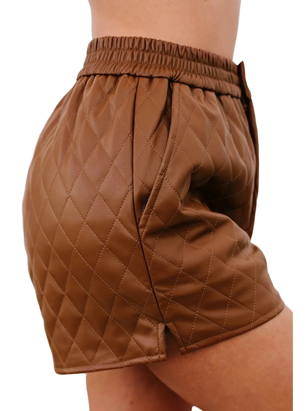 Women’s Quilted Brown Leather Shorts – Stylish and Comfortable Design