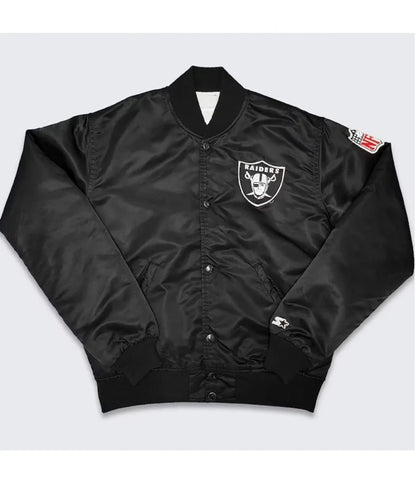Los Angeles Raiders Starter Black Satin Bomber Jacket