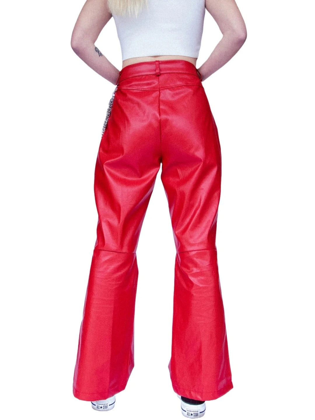 Red Leather Flare Pants