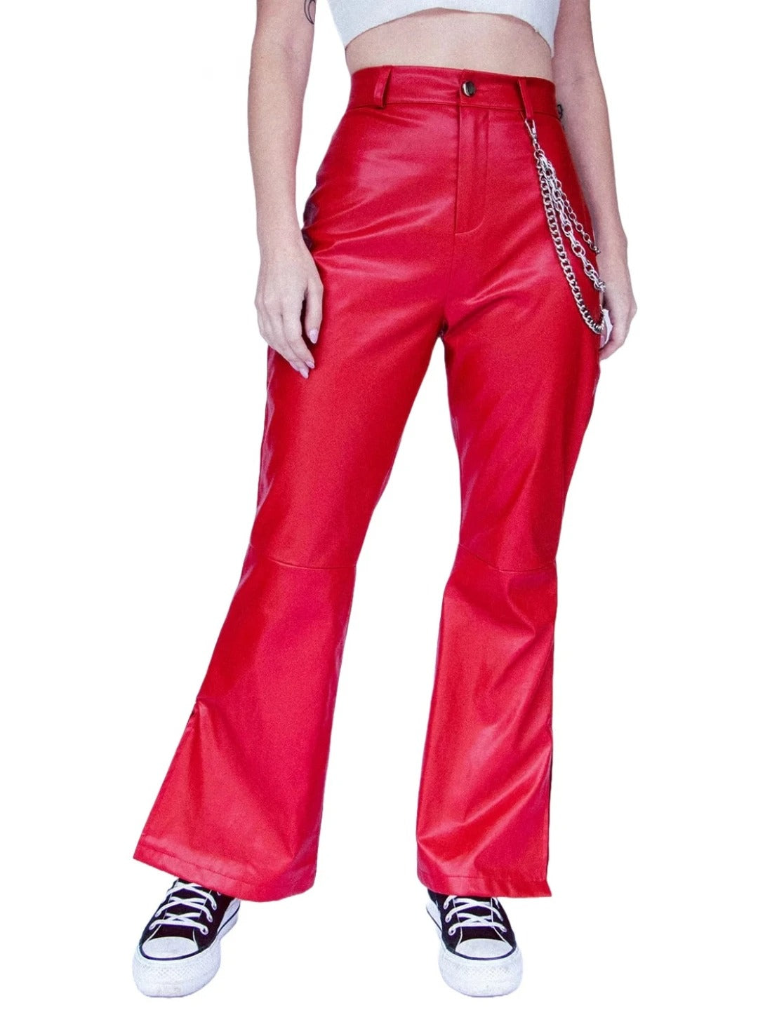 Red Leather Flare Pants