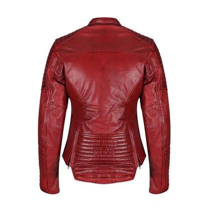 Women's Red B3 Sheepskin Leather Biker Jacket