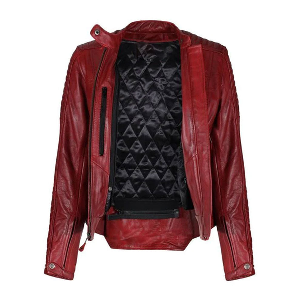 Women's Red B3 Sheepskin Leather Biker Jacket