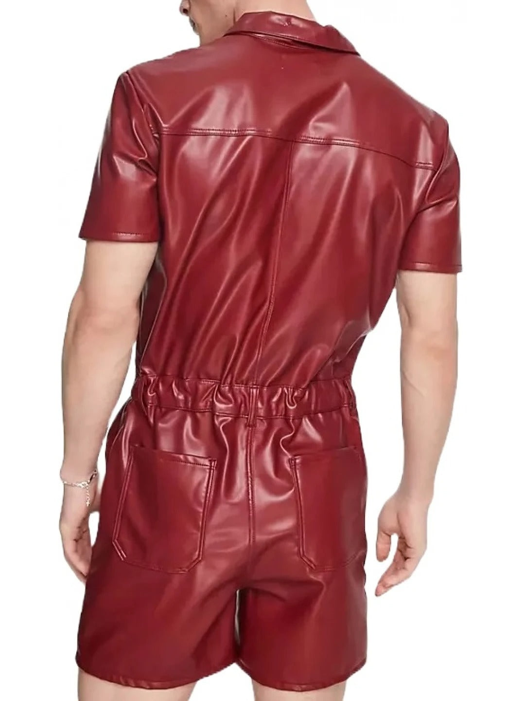 Avanzar Leather Men's Red Leather Short Jumpsuit