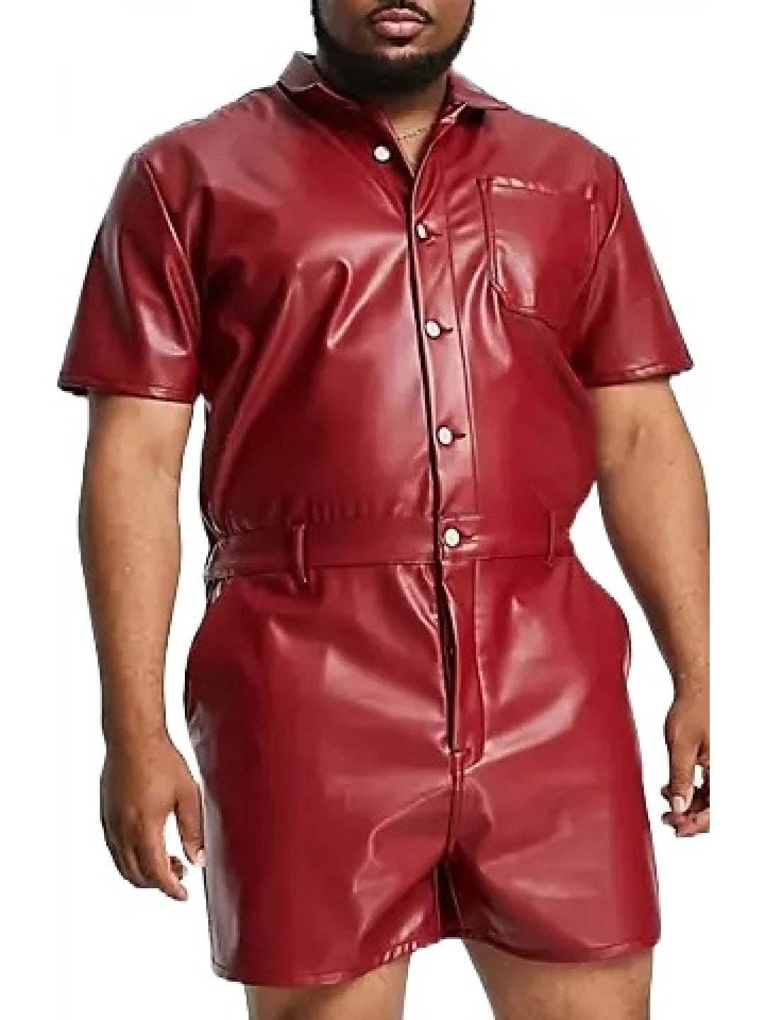 Avanzar Leather Men's Red Leather Short Jumpsuit